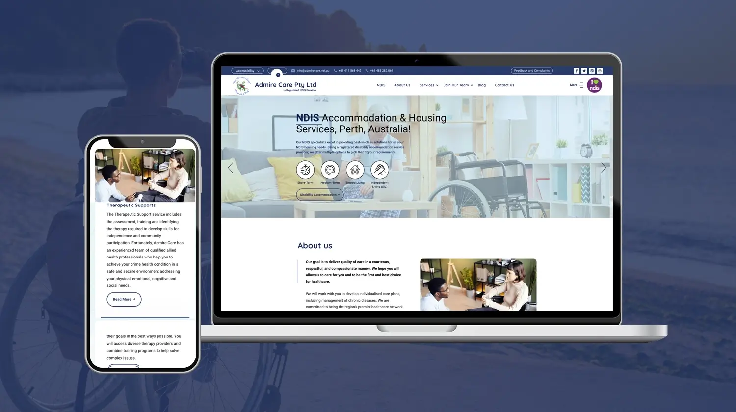 Admire Care NDIS support platform homepage design