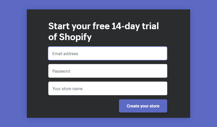 sign up for shopify