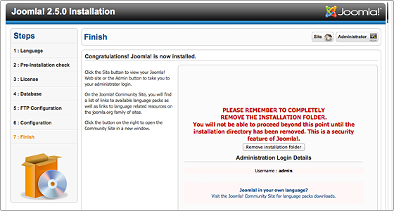 Finish Setup Joomla