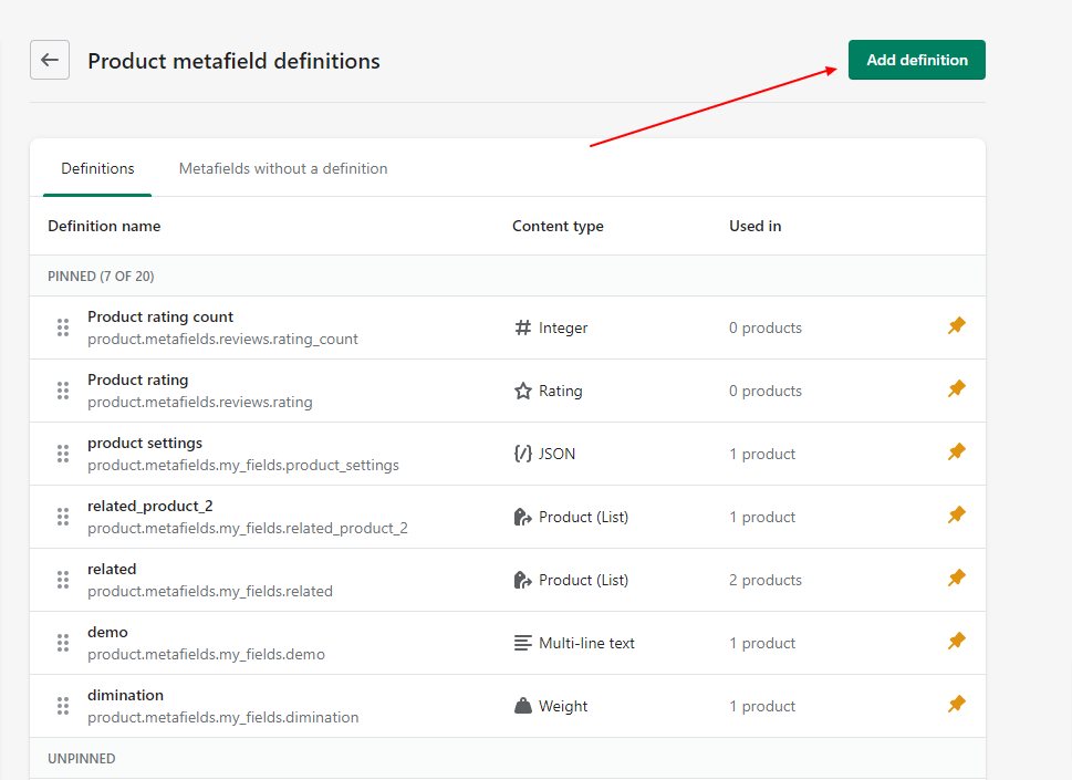 add metafield defination