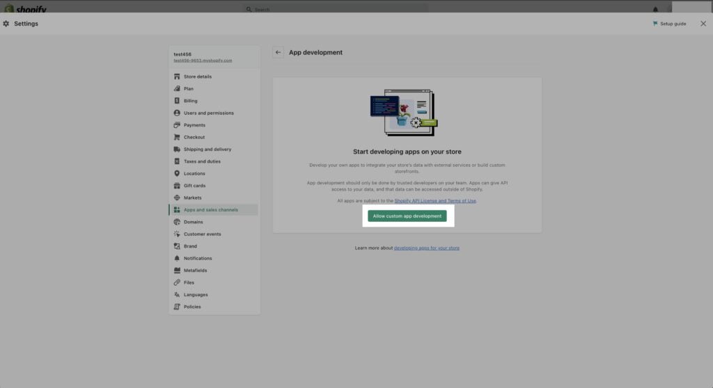 shopify admin panel